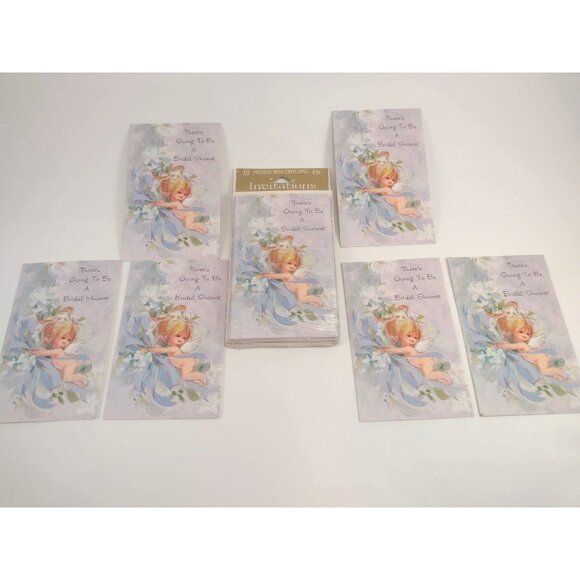 Vintage Bridal Shower Invitations Cherub Design Set Of 10 American Greetings NEW - Picture 1 of 6